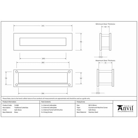 This is an image showing From The Anvil - Satin Brass Traditional Letterbox available from trade door handles, quick delivery and discounted prices