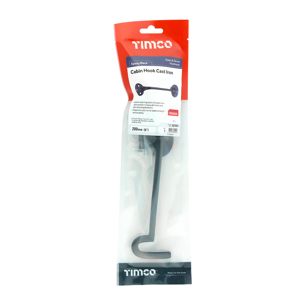 This is an image showing TIMCO Cabin Hooks - Black - 8" - 1 Each TIMpac available from T.H Wiggans Ironmongery in Kendal, quick delivery at discounted prices.