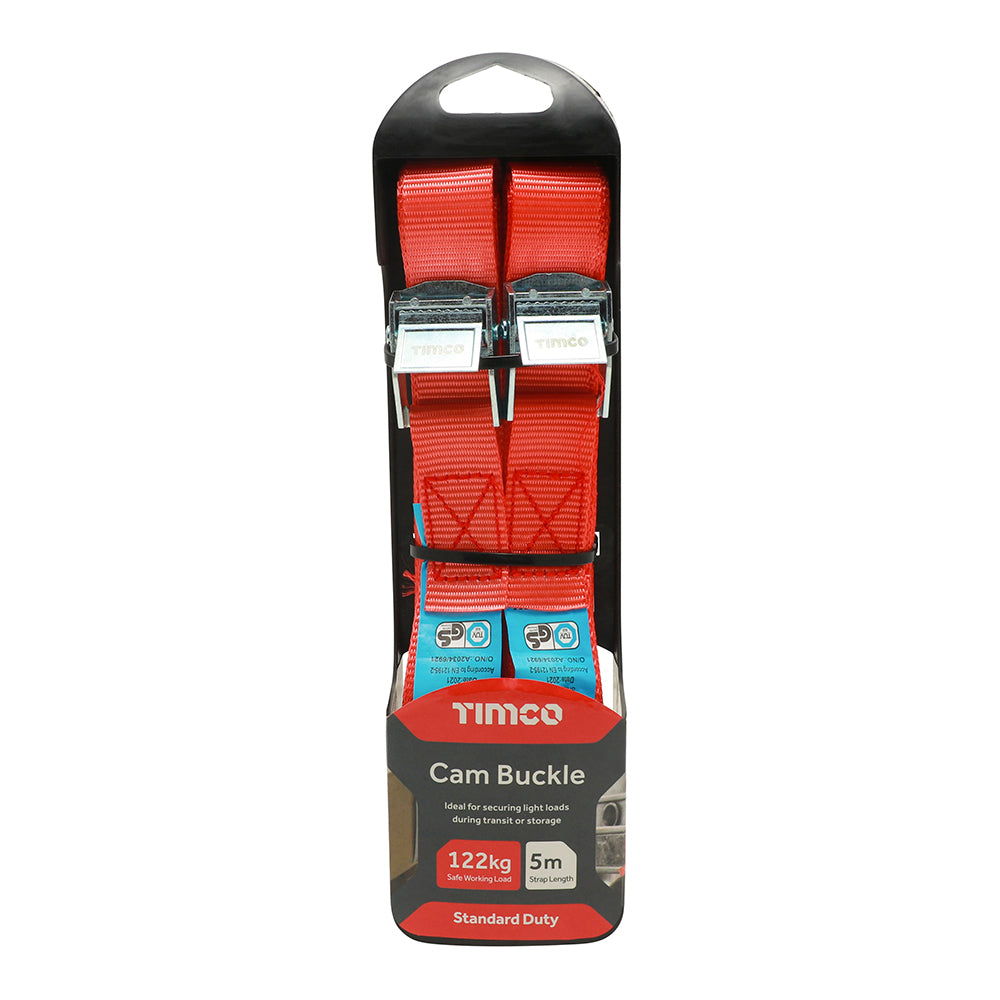 This is an image showing TIMCO Cam Buckles - Standard Duty - 5m x 25mm - 2 Pieces Blister Pack available from T.H Wiggans Ironmongery in Kendal, quick delivery at discounted prices.