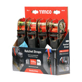 This is an image showing TIMCO Ratchet Straps - S Hook - Standard Duty - 5m x 25mm - 4 Pieces Box available from T.H Wiggans Ironmongery in Kendal, quick delivery at discounted prices.
