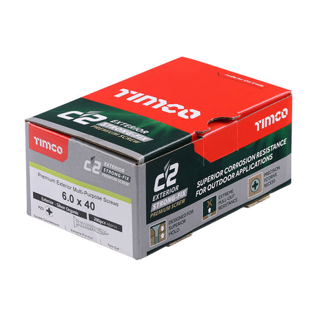 This is an image showing TIMCO C2 Exterior Strong-Fix - PZ - Double Countersunk with Ribs - Twin-Cut - Silver - 6.0 x 40 - 200 Pieces Box available from T.H Wiggans Ironmongery in Kendal, quick delivery at discounted prices.
