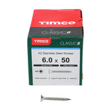 This is an image showing TIMCO Classic Multi-Purpose Screws - PZ - Double Countersunk - A2 Stainless Steel
 - 6.0 x 50 - 200 Pieces Box available from T.H Wiggans Ironmongery in Kendal, quick delivery at discounted prices.