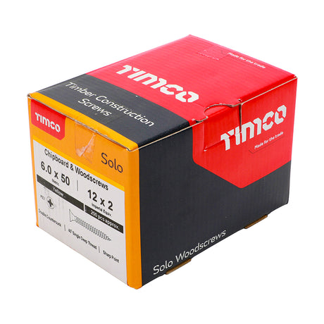This is an image showing TIMCO Solo Chipboard & Woodscrews - PZ - Double Countersunk - Yellow - 6.0 x 50 - 200 Pieces Box available from T.H Wiggans Ironmongery in Kendal, quick delivery at discounted prices.