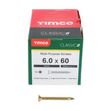 This is an image showing TIMCO Classic Multi-Purpose Screws - PZ - Double Countersunk - Yellow - 6.0 x 60 - 200 Pieces Box available from T.H Wiggans Ironmongery in Kendal, quick delivery at discounted prices.