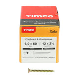 This is an image showing TIMCO Solo Chipboard & Woodscrews - PZ - Double Countersunk - Yellow - 6.0 x 60 - 200 Pieces Box available from T.H Wiggans Ironmongery in Kendal, quick delivery at discounted prices.