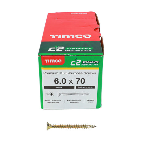 This is an image showing TIMCO C2 Strong-Fix - PZ - Double Countersunk - Twin-Cut - Yellow - 6.0 x 70 - 200 Pieces Box available from T.H Wiggans Ironmongery in Kendal, quick delivery at discounted prices.