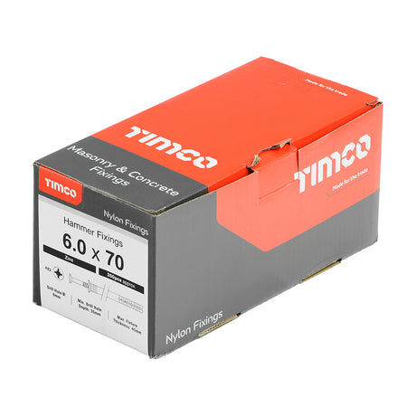 This is an image showing TIMCO Nylon Hammer Fixing - PZ - Zinc - 6.0 x 70 - 200 Pieces Box available from T.H Wiggans Ironmongery in Kendal, quick delivery at discounted prices.