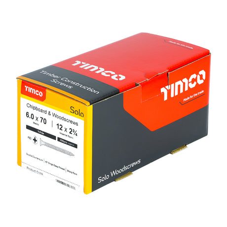 This is an image showing TIMCO Solo Chipboard & Woodscrews - PZ - Double Countersunk - Yellow - 6.0 x 70 - 200 Pieces Box available from T.H Wiggans Ironmongery in Kendal, quick delivery at discounted prices.