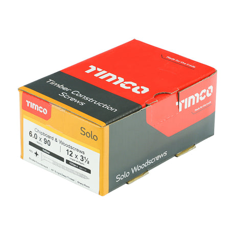 This is an image showing TIMCO Solo Chipboard & Woodscrews - PZ - Double Countersunk - Yellow - 6.0 x 90 - 100 Pieces Box available from T.H Wiggans Ironmongery in Kendal, quick delivery at discounted prices.