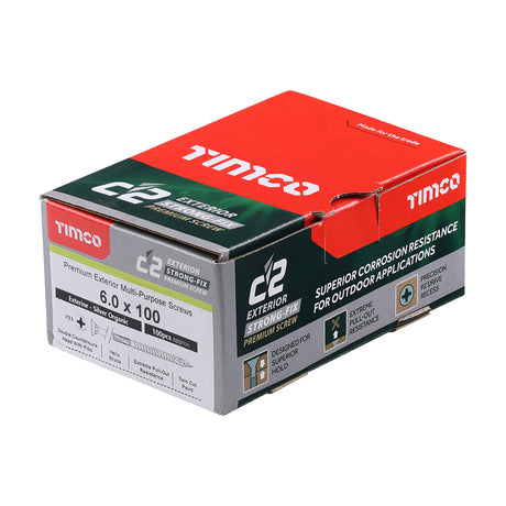 This is an image showing TIMCO C2 Exterior Strong-Fix - PZ - Double Countersunk with Ribs - Twin-Cut - Silver - 6.0 x 100 - 100 Pieces Box available from T.H Wiggans Ironmongery in Kendal, quick delivery at discounted prices.
