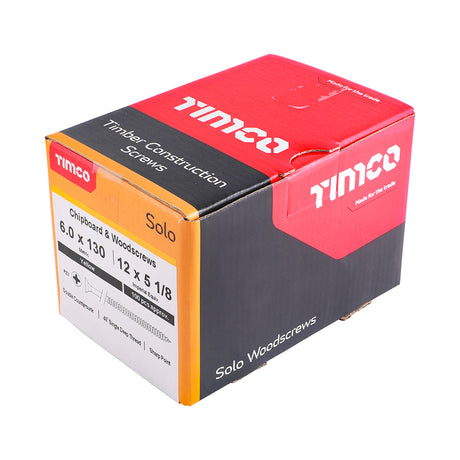 This is an image showing TIMCO Solo Chipboard & Woodscrews - PZ - Double Countersunk - Yellow - 6.0 x 130 - 100 Pieces Box available from T.H Wiggans Ironmongery in Kendal, quick delivery at discounted prices.
