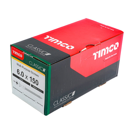 This is an image showing TIMCO Classic Multi-Purpose Screws - PZ - Double Countersunk - Yellow - 6.0 x 150 - 100 Pieces Box available from T.H Wiggans Ironmongery in Kendal, quick delivery at discounted prices.