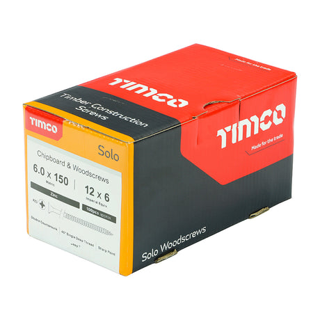 This is an image showing TIMCO Solo Chipboard & Woodscrews - PZ - Double Countersunk - Zinc - 6.0 x 150 - 100 Pieces Box available from T.H Wiggans Ironmongery in Kendal, quick delivery at discounted prices.