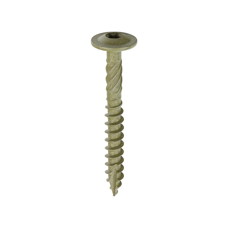 This is an image showing TIMCO Timber Frame Construction & Landscaping Screws - Wafer - Exterior - Green Organic - 6.7 x 60 - 50 Pieces Box available from T.H Wiggans Ironmongery in Kendal, quick delivery at discounted prices.