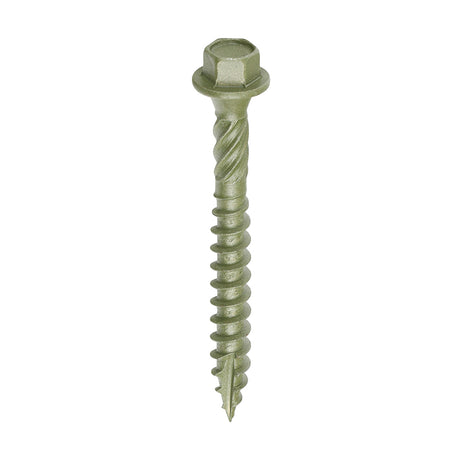 This is an image showing TIMCO Timber Frame Construction & Landscaping Screws - Hex - Exterior - Green Organic - 6.7 x 60 - 50 Pieces Box available from T.H Wiggans Ironmongery in Kendal, quick delivery at discounted prices.