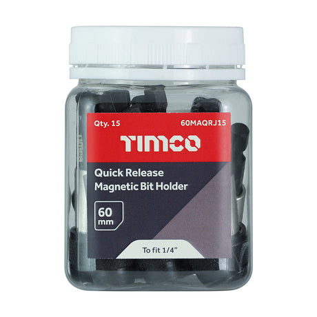 This is an image showing TIMCO Quick Release Magnetic Bit Holder - 1/4 x 60 - 15 Pieces Jar available from T.H Wiggans Ironmongery in Kendal, quick delivery at discounted prices.