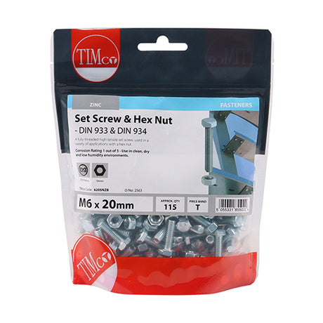 This is an image showing TIMCO Set Screws & Hex Nuts - Grade 8.8 - Zinc - M6 x 20 - 115 Pieces TIMbag available from T.H Wiggans Ironmongery in Kendal, quick delivery at discounted prices.