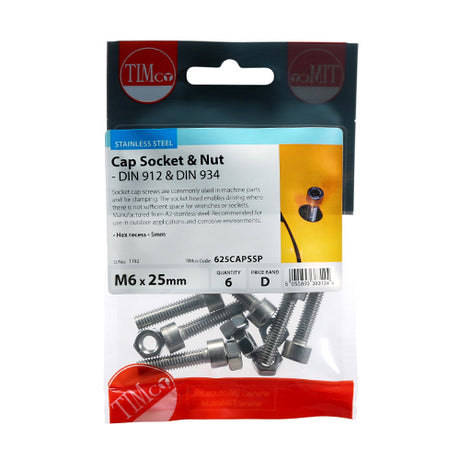 This is an image showing TIMCO Socket Screws - Cap - Stainless Steel - M6 x 25 - 200 Pieces Box available from T.H Wiggans Ironmongery in Kendal, quick delivery at discounted prices.