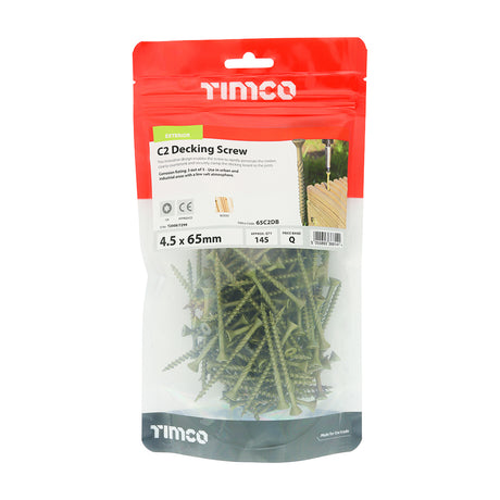 This is an image showing TIMCO C2 Deck-Fix - TX - Countersunk with Ribs - Twin-Cut - Green - 4.5 x 65 - 145 Pieces TIMbag available from T.H Wiggans Ironmongery in Kendal, quick delivery at discounted prices.