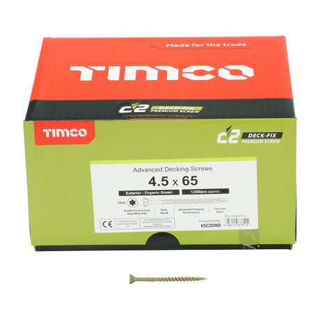 This is an image showing TIMCO C2 Deck-Fix - TX - Countersunk with Ribs - Twin-Cut - Green - 4.5 x 65 - 1000 Pieces Box available from T.H Wiggans Ironmongery in Kendal, quick delivery at discounted prices.