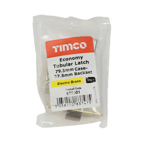 This is an image showing TIMCO Economy Tubular Latch - Electro Brass - 79.5 case / 57.5 backset - 1 Each Plain Bag available from T.H Wiggans Ironmongery in Kendal, quick delivery at discounted prices.