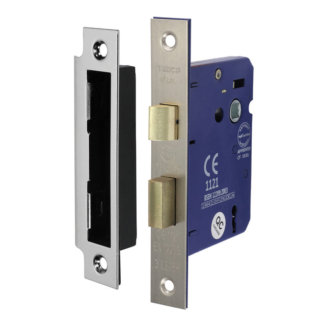 This is an image showing TIMCO 3 Lever Sashlock - Satin Nickel - 78 case / 58 backset - 1 Each Box available from T.H Wiggans Ironmongery in Kendal, quick delivery at discounted prices.