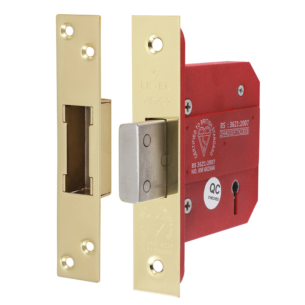 This is an image showing TIMCO 5 Lever British Standard Deadlock - Electro Brass - 78 case / 57 backset - 1 Each Box available from T.H Wiggans Ironmongery in Kendal, quick delivery at discounted prices.