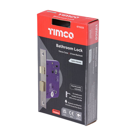 This is an image showing TIMCO Bathroom Lock - Satin Nickel - 78mm - 1 Each Box available from T.H Wiggans Ironmongery in Kendal, quick delivery at discounted prices.