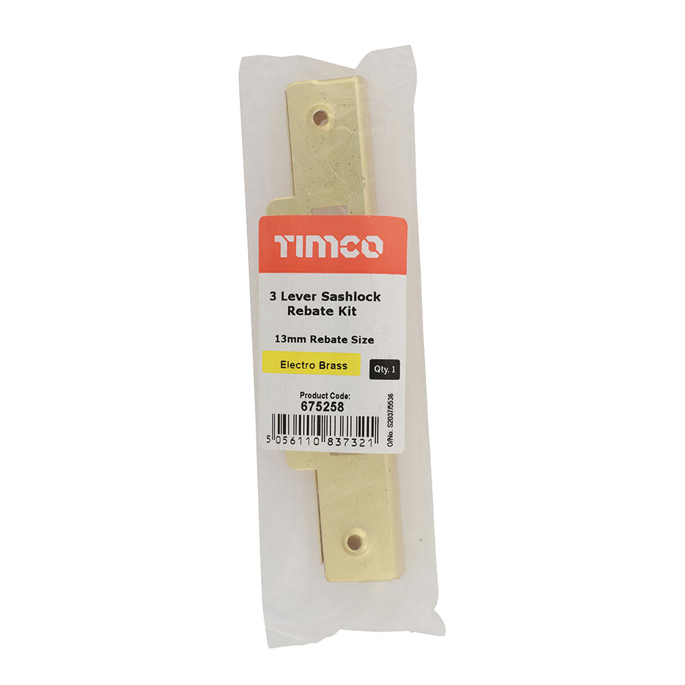 This is an image showing TIMCO 3 Lever Sashlock Rebate Kit - Electro Brass - 13mm - 1 Each Plain Bag available from T.H Wiggans Ironmongery in Kendal, quick delivery at discounted prices.