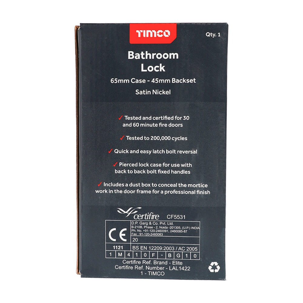 This is an image showing TIMCO Bathroom Lock - Satin Nickel - 65mm - 1 Each Box available from T.H Wiggans Ironmongery in Kendal, quick delivery at discounted prices.