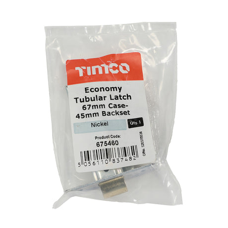 This is an image showing TIMCO Economy Tubular Latch - Nickel - 67 case / 45 backset - 1 Each Plain Bag available from T.H Wiggans Ironmongery in Kendal, quick delivery at discounted prices.