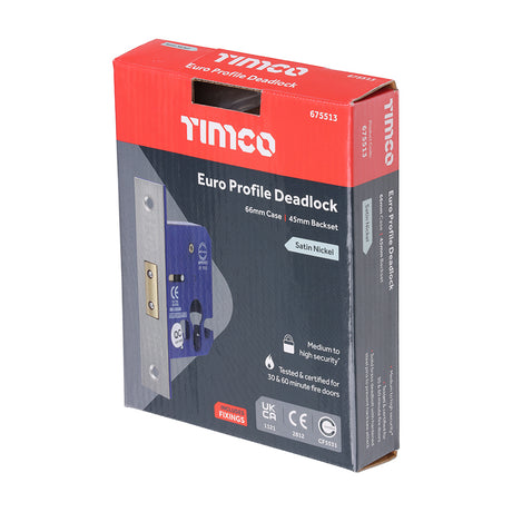 This is an image showing TIMCO Euro Deadlock - Satin Nickel - 66 case / 45 backset - 1 Each Box available from T.H Wiggans Ironmongery in Kendal, quick delivery at discounted prices.