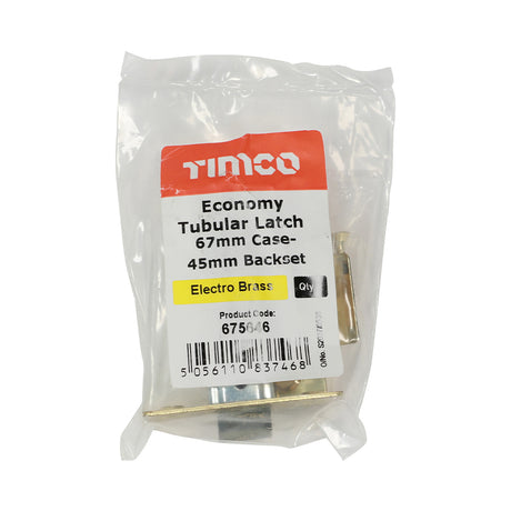 This is an image showing TIMCO Economy Tubular Latch - Electro Brass - 67 case / 45 backset - 1 Each Plain Bag available from T.H Wiggans Ironmongery in Kendal, quick delivery at discounted prices.