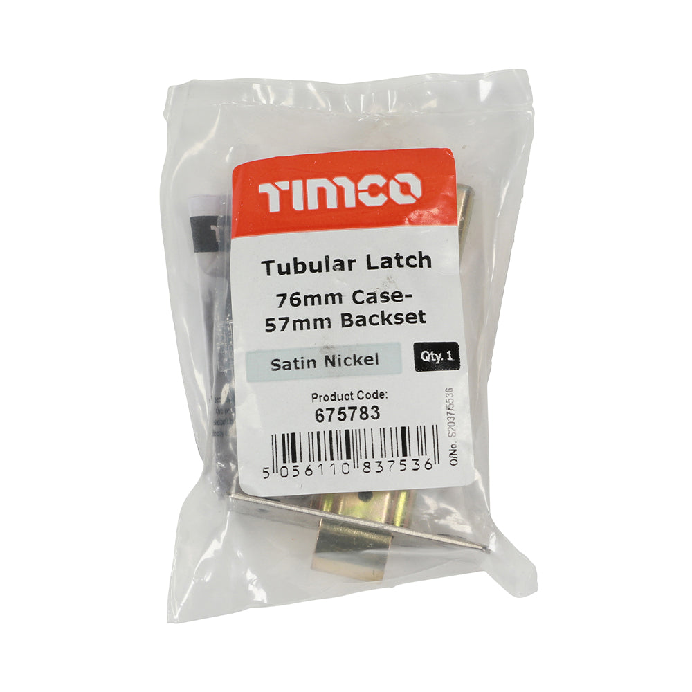 This is an image showing TIMCO Tubular Latch - Satin Nickel - 76 case / 57 backset - 1 Each Plain Bag available from T.H Wiggans Ironmongery in Kendal, quick delivery at discounted prices.