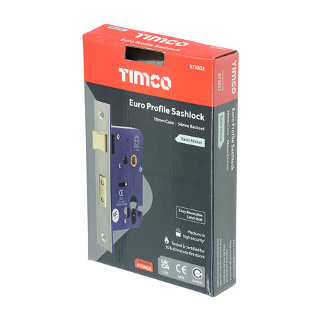 This is an image showing TIMCO Euro Sashlock - Satin Nickel - 78 case / 56 backset - 1 Each Box available from T.H Wiggans Ironmongery in Kendal, quick delivery at discounted prices.