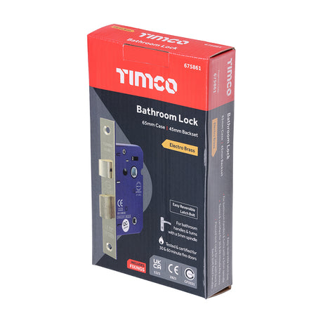 This is an image showing TIMCO Bathroom Lock - Electro Brass - 65mm - 1 Each Box available from T.H Wiggans Ironmongery in Kendal, quick delivery at discounted prices.