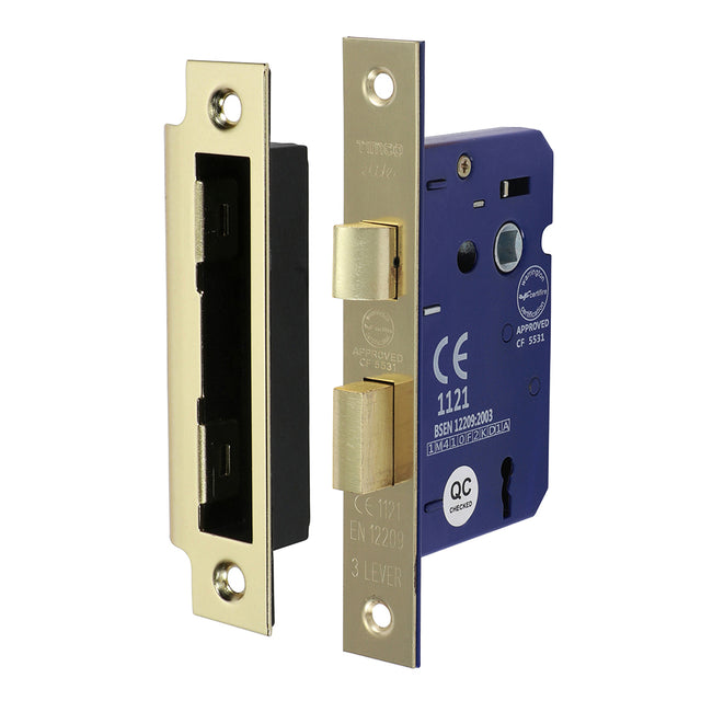 This is an image showing TIMCO 3 Lever Sashlock - Electro Brass - 65 case / 45 backset - 1 Each Box available from T.H Wiggans Ironmongery in Kendal, quick delivery at discounted prices.
