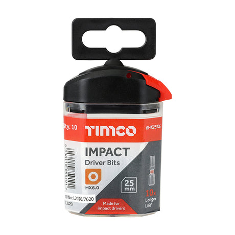 This is an image showing TIMCO Impact Driver Bits - Hex - 6.0 x 25 - 10 Pieces Handy Bit Pack available from T.H Wiggans Ironmongery in Kendal, quick delivery at discounted prices.