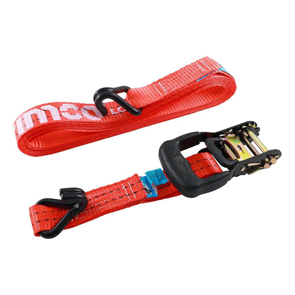 This is an image showing TIMCO Ratchet Straps - J Hook - Commercial Duty - 6m x 35mm - 2 Pieces Blister Pack available from T.H Wiggans Ironmongery in Kendal, quick delivery at discounted prices.