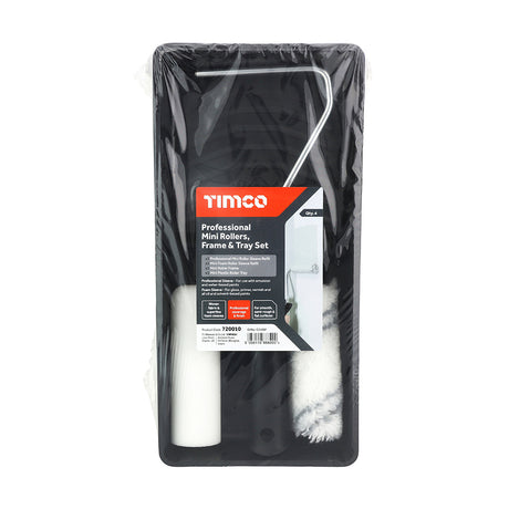 This is an image showing TIMCO Professional Mini Roller Frame & Tray Set - 4" - 4 Pieces Bag available from T.H Wiggans Ironmongery in Kendal, quick delivery at discounted prices.