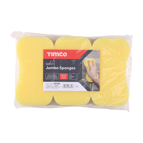 This is an image showing TIMCO Pack of Jumbo Sponges - 3pcs - 3 Pieces Bag available from T.H Wiggans Ironmongery in Kendal, quick delivery at discounted prices.