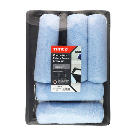 This is an image showing TIMCO Contractors Roller Frame & Tray Set - 9" Short Pile - 7 Pieces Bag available from T.H Wiggans Ironmongery in Kendal, quick delivery at discounted prices.