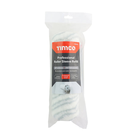 This is an image showing TIMCO Professional Roller Sleeve Refill 12mm - 9" Medium Pile - 1 Each Bag available from T.H Wiggans Ironmongery in Kendal, quick delivery at discounted prices.