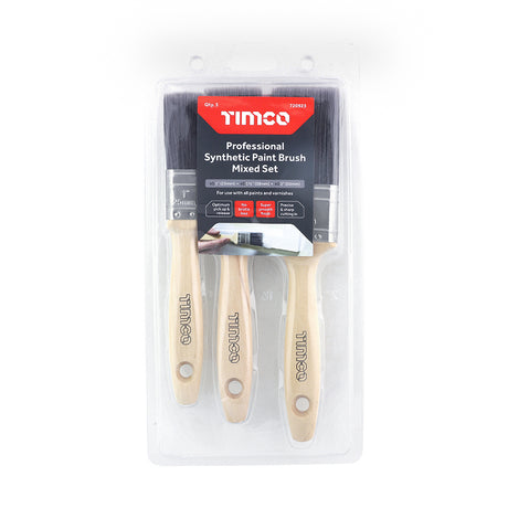 This is an image showing TIMCO Professional Synthetic Paint Brush Mixed Set - 3pcs - 3 Pieces Clamshell available from T.H Wiggans Ironmongery in Kendal, quick delivery at discounted prices.