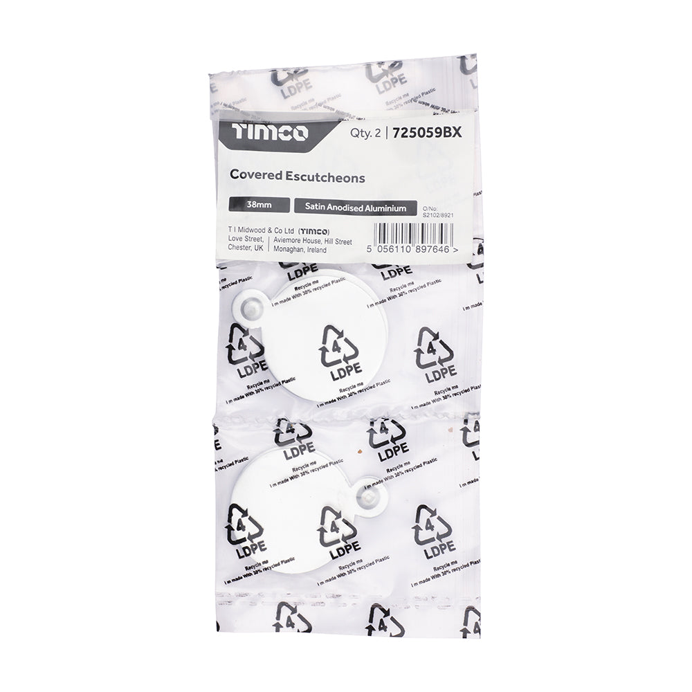 This is an image showing TIMCO Covered Escutcheon - Satin Anodised Aluminium - 38mm - 2 Pieces Bag available from T.H Wiggans Ironmongery in Kendal, quick delivery at discounted prices.