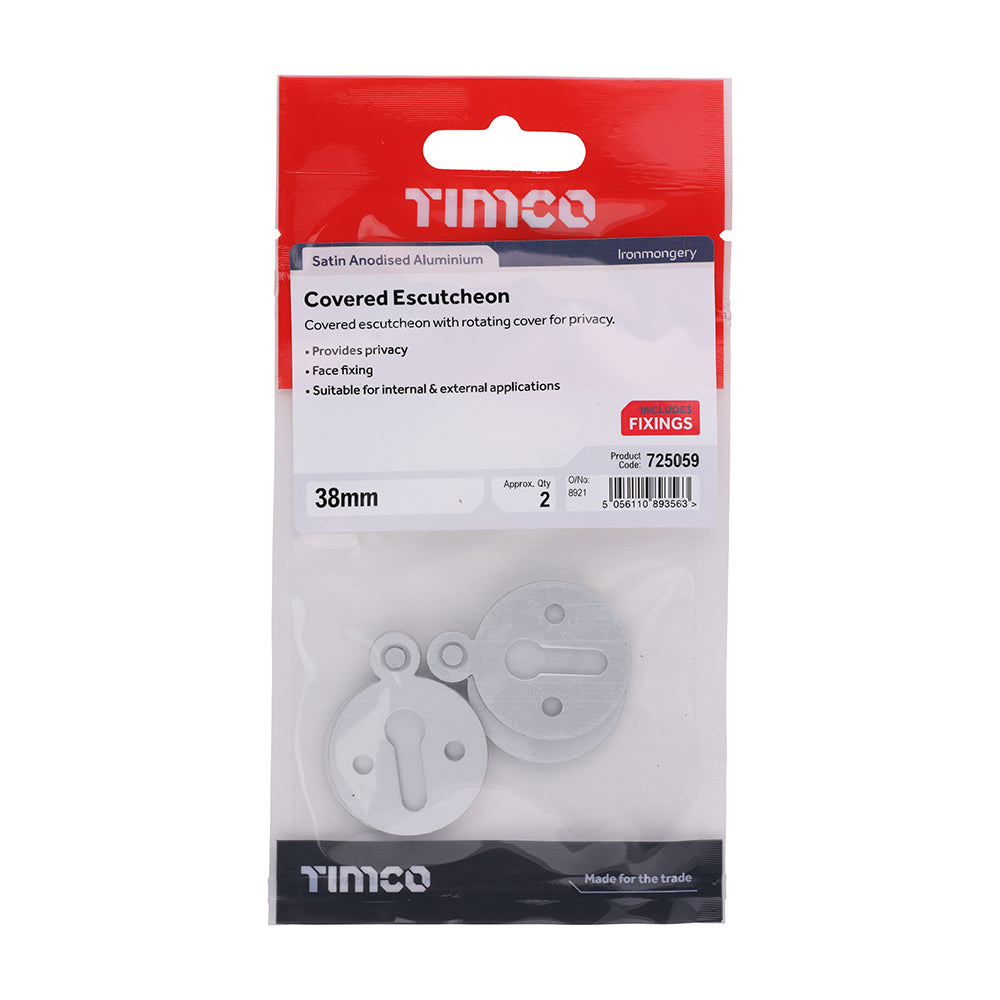 This is an image showing TIMCO Covered Escutcheon - Satin Anodised Aluminium - 38mm - 2 Pieces TIMpac available from T.H Wiggans Ironmongery in Kendal, quick delivery at discounted prices.