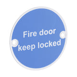 This is an image showing TIMCO Fire Door Keep Locked Sign - Satin Anodised Aluminium - 76mm - 1 Each TIMpac available from T.H Wiggans Ironmongery in Kendal, quick delivery at discounted prices.
