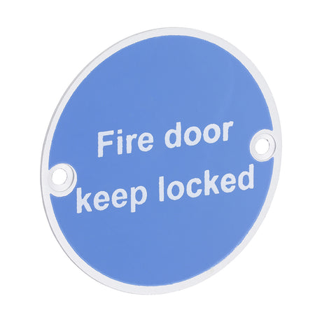 This is an image showing TIMCO Fire Door Keep Locked Sign - Satin Anodised Aluminium - 76mm - 1 Each TIMpac available from T.H Wiggans Ironmongery in Kendal, quick delivery at discounted prices.