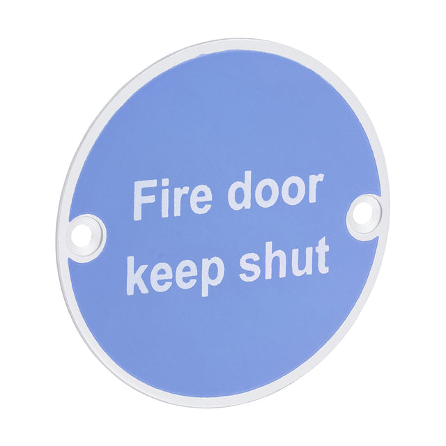 This is an image showing TIMCO Fire Door Keep Shut Sign - Satin Anodised Aluminium - 76mm - 1 Each TIMpac available from T.H Wiggans Ironmongery in Kendal, quick delivery at discounted prices.