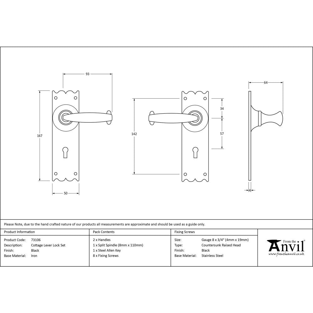 This is an image showing From The Anvil - Black Cottage Lever Lock Set available from trade door handles, quick delivery and discounted prices